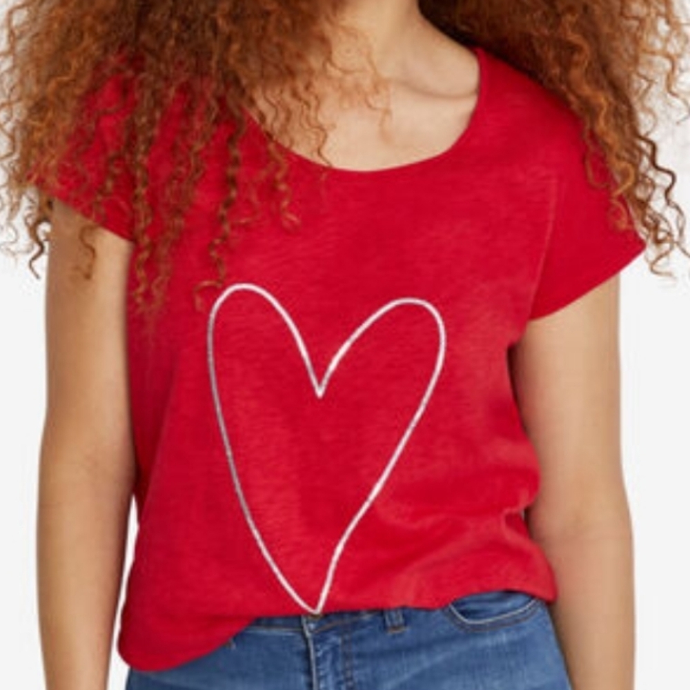 Ellos Romantic Girly Red Sequin Heart Short Sleeve Plus Size Top Tee 18/20